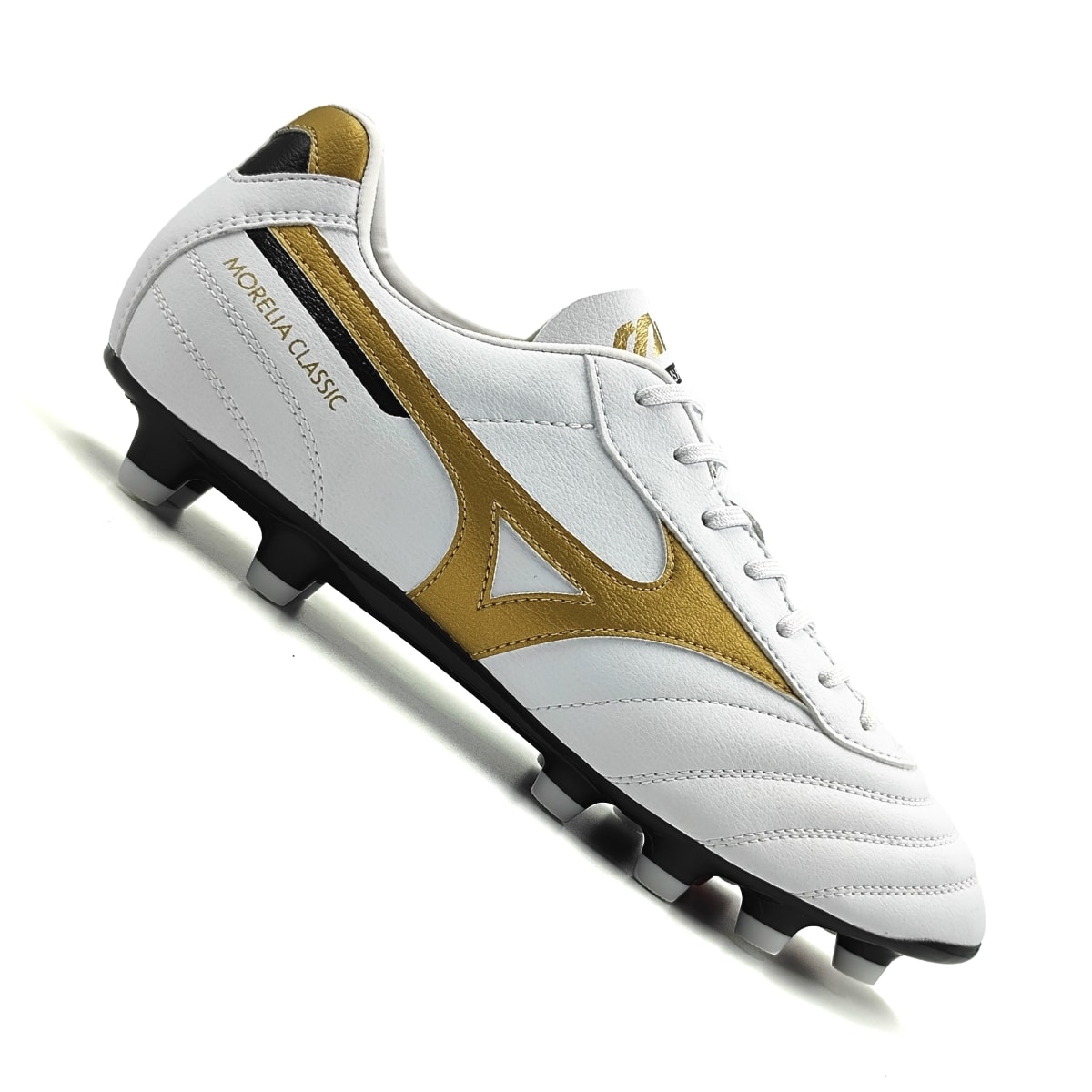 Chuteira Mizuno Morelia Classic MD Campo Branco Dourado