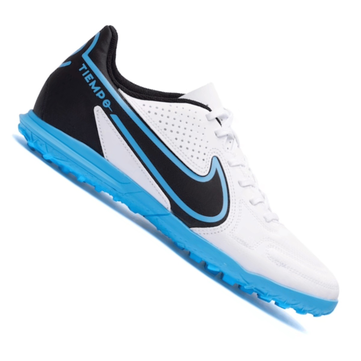 Chuteira society nike store azul e branca