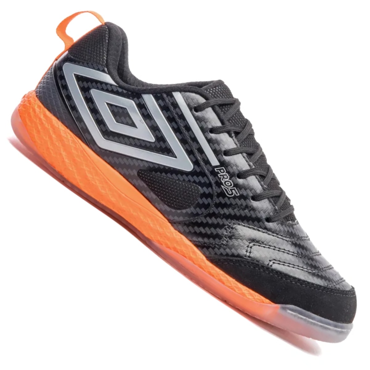 Chuteira Umbro Pro 5 Bump Futsal - Preto/Laranja