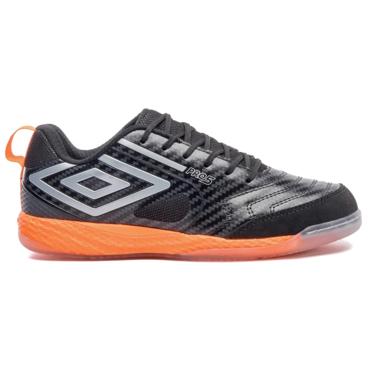 Chuteira Umbro Pro 5 Bump Futsal - Preto/Laranja