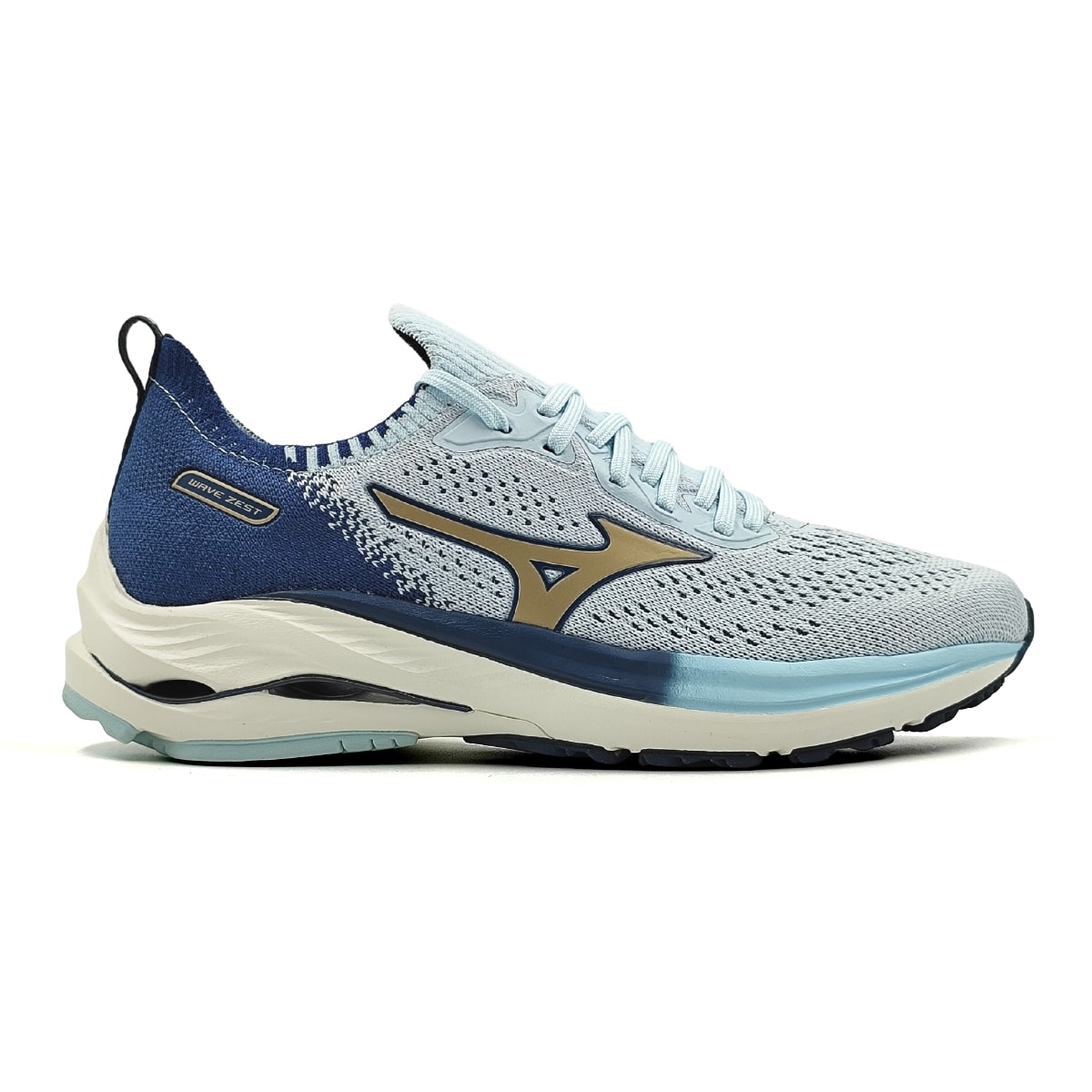 『ZE PRO軟式 BLUE×BEIGE』 Tênis Mizuno Wave Zest Feminino - Azul Claro/Dourado